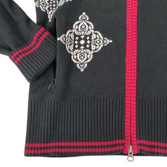 Athleta Black Full Zip Scroll Design Cardigan Jacket, Size Small - Picture 3 of 11